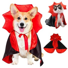 TAGNEFLOR Disfraz de Halloween para Gatos y Perro- Capa de Disfraz de Vampiro, Murciélago, Vampire Pet Dress Up, Cosplay para Gatos y Perros de Halloween para Pequeños, Medianos (Rojo y Negro, Large)