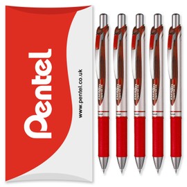Pentel EnerGel XM BL77 - Retractable Liquid Gel Ink Pen - 0.7mm - 54% Recycled - In Pillow Packaging (Red Pack of 5)