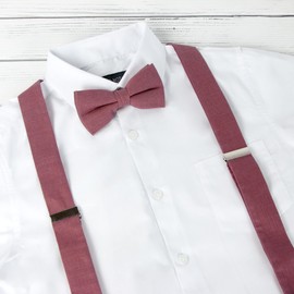 Spring Notion Mens' Linen Blend Suspenders and Bow Tie Set for Groomsmen Wedding, Chianti 48 Inch