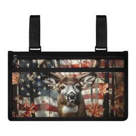 Yzaoxia Deer Wheelchair Accessories Side Bag for Adults Wheel Chair Bag Brown Wheelchair Bag Armrest Storage Pouch with Cup Holder Walker Organizer Pouches Portable Handicap Basket Roomy Zipper Pocket