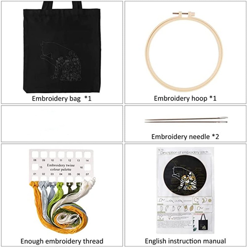 Embroidery Kit for Beginners with Canvas Bag, Embroidery Hoops, Threads,