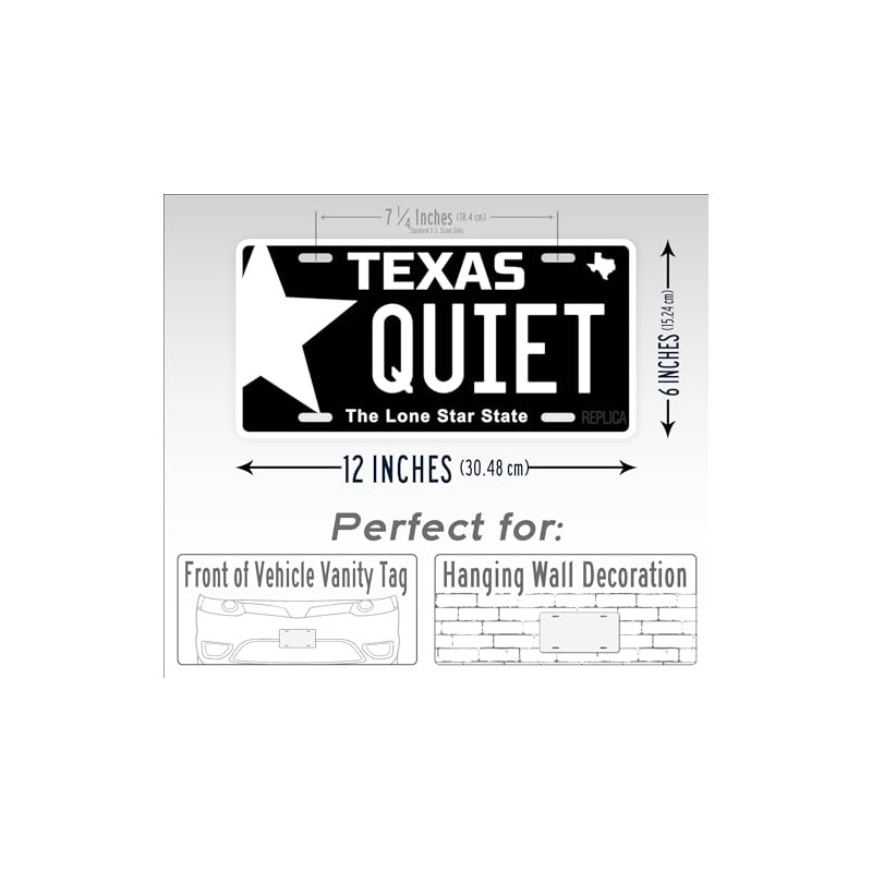 Texas Quiet Blackout License Plate Replica #QPTW Auto Tag Black
