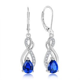 Oskani Infinity Love September Birthstone Sapphire Color Earrings for Women 925 Strling Silver 5A Cubic Zirconia Dangle Drop Leveback Earrings Jewelry Birthday Christmas Day for Her