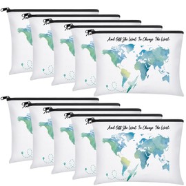 Chunful 10 Pieces Inspirational Canvas Makeup Bags for Women Graduation Gift Rainbow Canvas Makeup Bags Bulk Cosmetic Bag with Zipper Friendship Gift Travel Toiletry Bag Pouch(World)