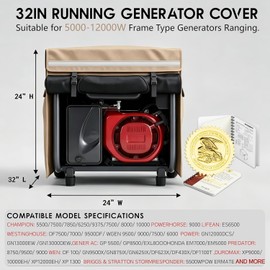 2025 Upgrade, Generator Covers While Running, 900D+210D Double Layer Production, Heavy Duty Dustproof and Waterproof Generator Covers, for 5000W-10000W Frame Generators, khaki, with Storage Bag