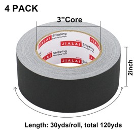 JIALAI HOME 4 Pack Black Gaffers Tape - 30 Yards x 2 inches - Heavy Duty Black Gaff Tape, Multipurpose Waterproof Rubber Adhesive No Residue Non-Reflective Matte Gaffer Tape
