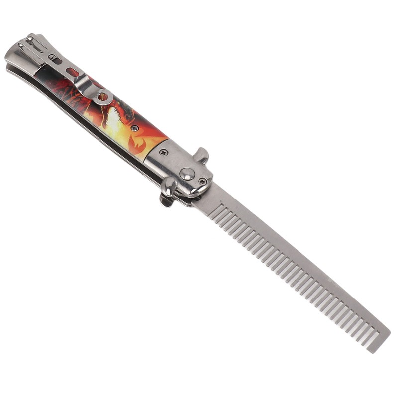 Hairdressing Spring Comb Stainless Steel Folding Portable Switchblade Comb for