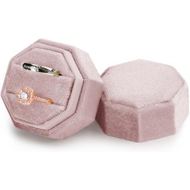 JJiaoLinin Velvet Ring Box, Velvet Jewelry Ring Box, Engagement Ring Box, Pink Ring Bearer Case with Detachable Lid for Proposal Engagement Wedding Ceremony Valentines Day (Double Slots)