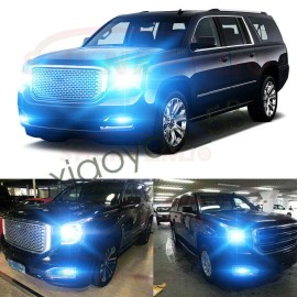 SHENKENUO For GMC Yukon 2007 - 2014 8000K LED Headlights Kit Hi/Lo Beam Fog Light 4x Bulbs