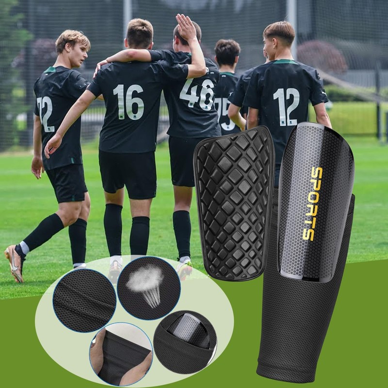 Football Shin Pads with Slip Pocket and Non-Slip Lid Size