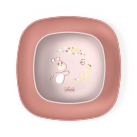 Chicco Kids Crockery Set, Weaning Bread Dough Set with 1 Plate Plate and 1 Bowl, 2 Pieces, Stackable Tableware Set, Space Saving, 12+ Months, Pink