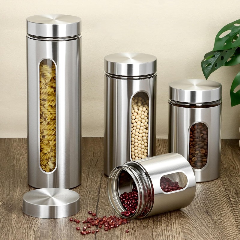 QWORK 4pc Stainless Steel Canister Set with Airtight Lids and