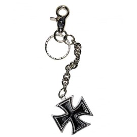 Iron Cross Biker Keyring Purse Chain Key Chain, silver, black