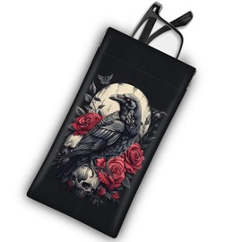 Mcapirivo Soft Sunglass Eyeglass Glasses Case,7x3.5inches, Portable Pu Leather Squeeze Top Sunglasses Holder Bag Pouch for Women Men Gothic Raven