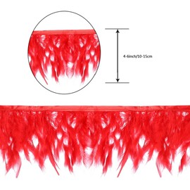 5 Yards Turkey Feathers Fringe Trim Width 4-6 inches for Crafts Clothing Decoration Craft Feather Fringe Trim Clothing Accessories (Red)