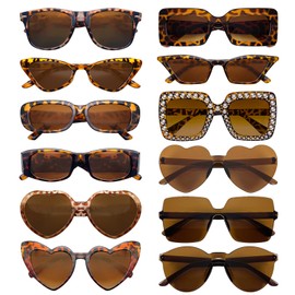 Matcheck 12 Pack Mixed Leopard Color Sunglasses Classic Retro Party Favors Eyewear Costume Accessories Bulk Glasses for Unisex Adult