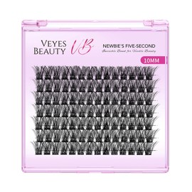 VEYESBEAUTY Lash Clusters Individual Eyelash Extensions Thin & Invisible Band DIY False Eyelashes for Self-application Newbie's Five-Second Series Wispy Lash Tray, Boldeye 10mm Single Length
