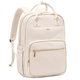 MDODO - Mochila para portátil para mujer, 15.6 pulgadas, mochila para portátil con compartimento para portátil, impermeable, mochila, Beige, 40.64 cm, Mochilas de viaje