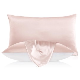 LILYSILK 1PC Silk Pillowcase for Hair and Skin 19 Momme Mulberry Silk Pillow Sham Cover with Cotton Underside Soft Hypoallergenic Silk Bed Pillow Case with Hidden Zipper(Standard 50x75cm,Pale Pink)