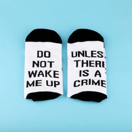 PWHAOO 1 Pair Police Officer Off Duty Socks Do Not Wake Me Up Unless There Is A Crime Socks Police Supporter Gift, There is a Crime Socks, One Size