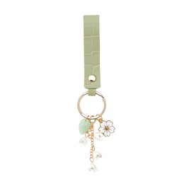 Aimery Lily of the valley design Flower Key Chains leather Purse Car Key Accessories Chain for Women Girls Gifts, Grass Green Strap and Gold Clasp, Middle