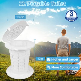 Panmout XL 13"H Adjustable Foldable Portable Camping Toilet, Luggable Loo with Lid, Strap,Toilet Bag for Camping, Hiking, Travel and Car (White-13'' H)