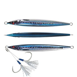 OCEAN CAT 1 PC Slow Pitch Jigging Fishing Lures Sinking Lead Metal Flat Jigs Jigging Baits with Hook for Saltwater Fishing 3 Colors 150G/180G (180G, Blue&Silver)