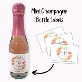 Pop It When She Pops Floral Boho Mini Champagne Bottle Label | 12 pk 2 x 3” Sticker Tags When She Arrives for Wine Bottles Baby Shower Gender Reveal