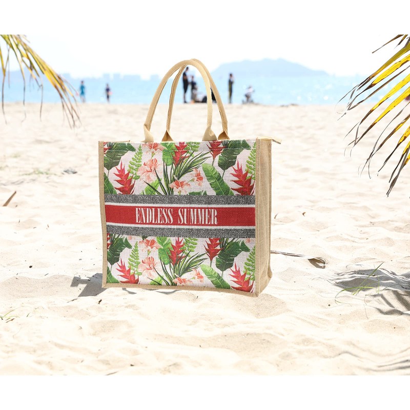 JNF - Bolsa de playa de paja de yute para