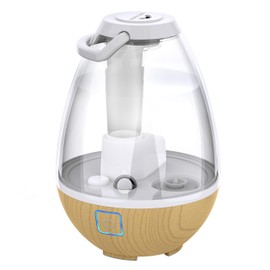 Sharper Image UHT1-SI Ultrasonic Cool Mist Humidifier, 0.4 Gallon (1.5L) Water Tank, 2 Settings, Auto Shut-Off, 360° Rotatable Nozzle, Illuminated Touch Control, LED Nightlight, Ash Woodgrain