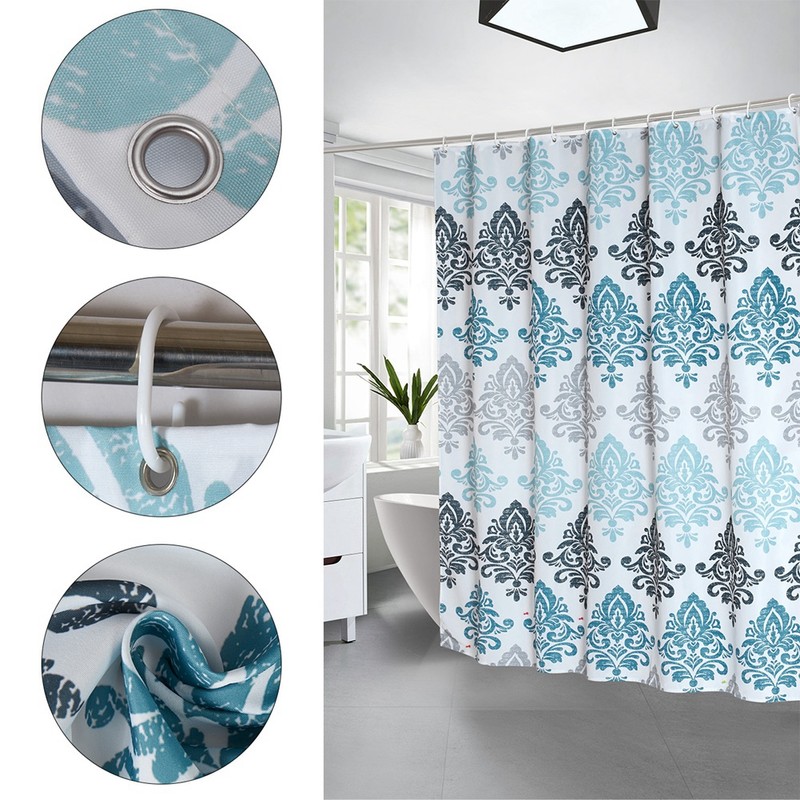 Polyester Striped Painting Shower Bath Curtain Waterproof Bathroom Curtain (S)