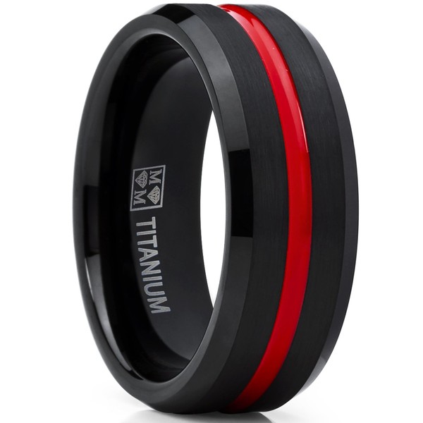 Metal Masters Men's Titanium Ring Wedding Band, Black and Red
