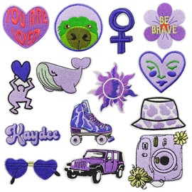 Attuslla Pack of 12 Purple Iron-On Patches, Children, Mixed Patches, Appliqué Patch Stickers for Clothes, Hats, Jeans, Skirts, T-Shirts, Backpacks