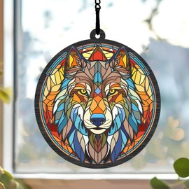 Wolf Suncatcher, Wolf Ornament, Gift for Wolf Lover, Native American Wolf Suncatcher, Native American Ornament
