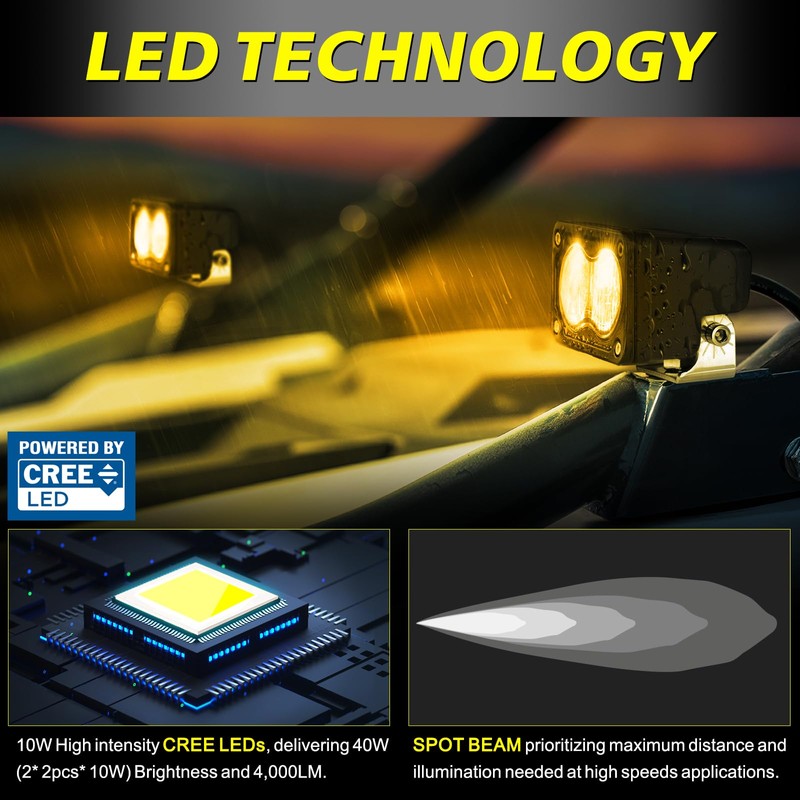 Amber LED Pods, AKD Part 3 Inch CREE LED Fog