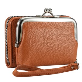 Women's Small Wallet & Coin Purse - 9 Slot Wristlet Wallet for Women with Wrist Strap, PU Leather Compact Card Holder Organizer with Cash Pockets & Zipper(Brown)