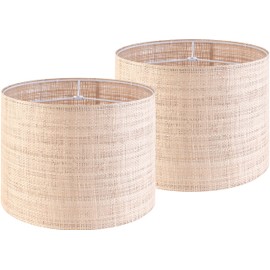 GO&SO Set of 2 Medium Drum Lampshade Woven Lampshades 13" Top x 13" Bottom x 10" High(Spider),Farmhouse Lampshades for Table Lamp & Bedside Lamp, Replacement Lamp Shade Hand Crafted,Assembly Required
