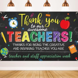 Qyeahkj Thank You Teachers Backdrop Photography Banner, Teachers' Appreciation Day Party Background Classroom Decoration for School Office Wall Ponchos Fabric Table Photo Booth Pictures Supplies