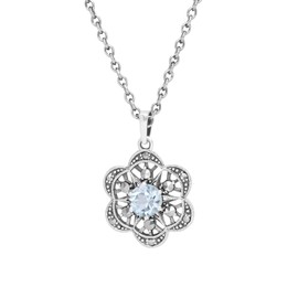Esse Marcasite Sterling Silver Blue Topaz & Marcasite Flower Necklace