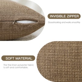 OTOSTAR Pack of 2 Throw Pillow Covers 24x24 Inch Linen Coffee Brown Pillowcases Farmhouse Decorative Solid Pillow Covers 60x60 cm Square Cushion Case for Home Decor Sofa Couch Bed (Coffee Brown)