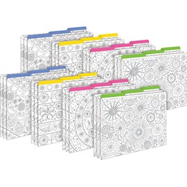 Barker Creek Color Me! in My Garden Designer File Folders on 14pt Stock, Set of 24, Multi-Design, Adult Coloring Book Style, Letter Size, 1/3 Cut Tabs, 24 per Set (4386)