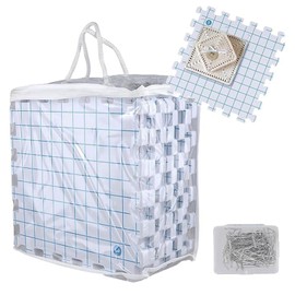 MOUYAT 9 Pieces Knitting Crochet Blocking Mats, Extra Thick EVA Foam Sheets with Grids, White Blocking Mats with 100 Crochet Hooks for Crochet and Knitting, 300 x 300 mm