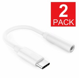 MS Premium 2x USB-C Type C Adapter Port to 3.5MM Aux Audio Jack Earphone Headphone Cable - White