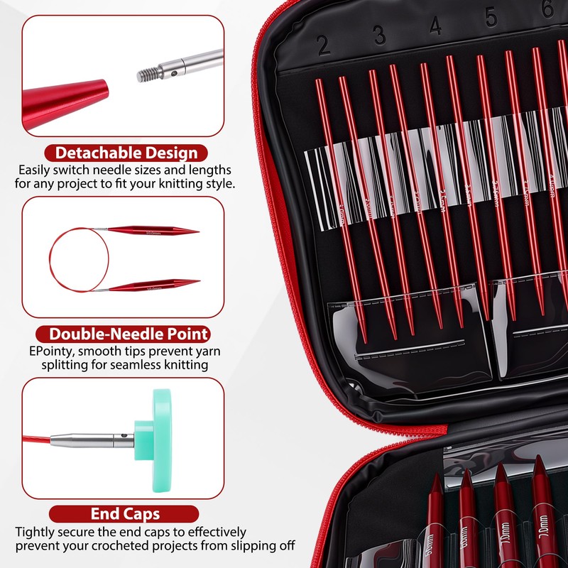 Interchangeable Knitting Needle Set, 13 Pairs Needles 3-10 mm, 4