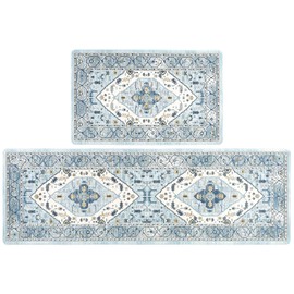 Pauwer Anti Fatigue Kitchen Mats for Floor 2 Piece Set, Cushioned Memory Foam Kitchen Rug, Non Slip Kitchen Runner Rug Carpet, Waterproof Kitchen Sink Area Rug Comfort Standing Mat for Kitchen Laundry