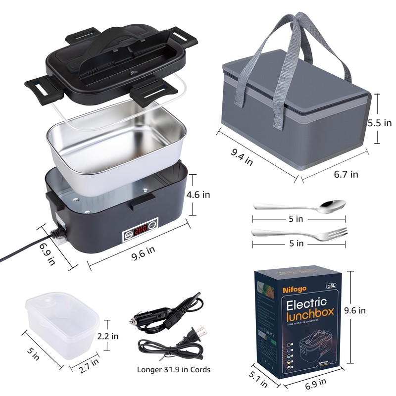 Nifogo Electric Lunch Box for Adults 100W with Temperature Display