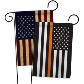 US Thin Orange Line Garden Flag - Pack Armed Forces EMT Paramedic EMS Nurse Emergency Medical Technician Supoort USA Vintage Applique - House Banner Small Yard Gift Double-Sided Made in 13 X 18.5