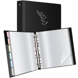 Uquelic 50-Pocket Binder with Plastic Sleeves for Letter/A4 Size(11" x 8.5"), Silver Leaf Printed Cover, Document Binder Organizer for Papers, Certificates and Artwork with Macaron PP Divider Pages