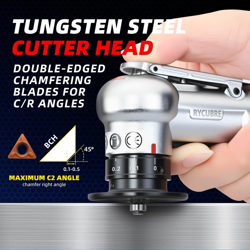 RYCUBRE Pneumatic Chamfering Tool Handheld, Mini Air-Powered Chamfering Machine with