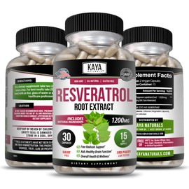 Kaya Naturals - Resveratrol Capsules - Anti Aging Supplement - Antioxidants with Brain Support - Maximum Benefits - 30 Veggies Capsules